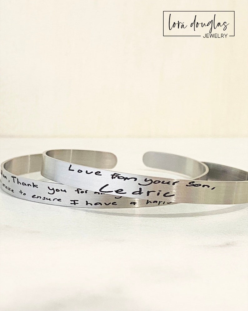 Engraved Handwriting Bracelet Personalized Jewelry in Gold, Silver or Rose Gold Stainless Steel image 5