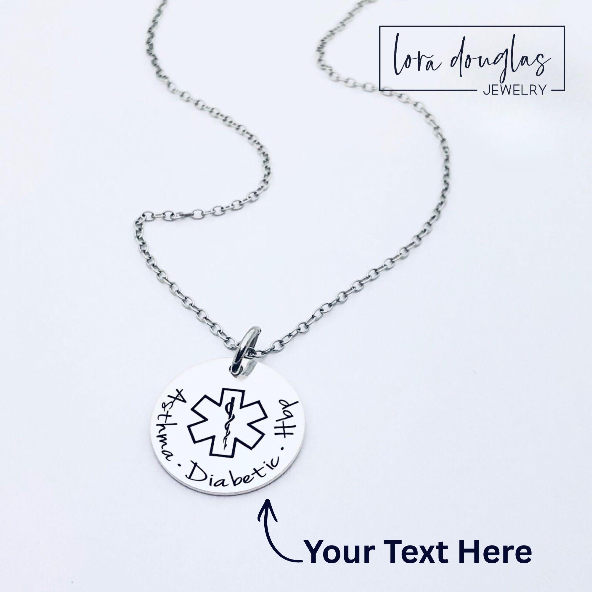 Medical Alert Jewelry, Custom Engraved Medical ID Pendant Personalized ...
