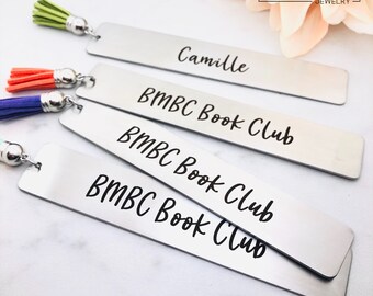 Personalized Book Club Bookmark, Custom Laser Engraved Metal Bookmark with Text and Tassel Color Options, Engraved with Club Name or Quote