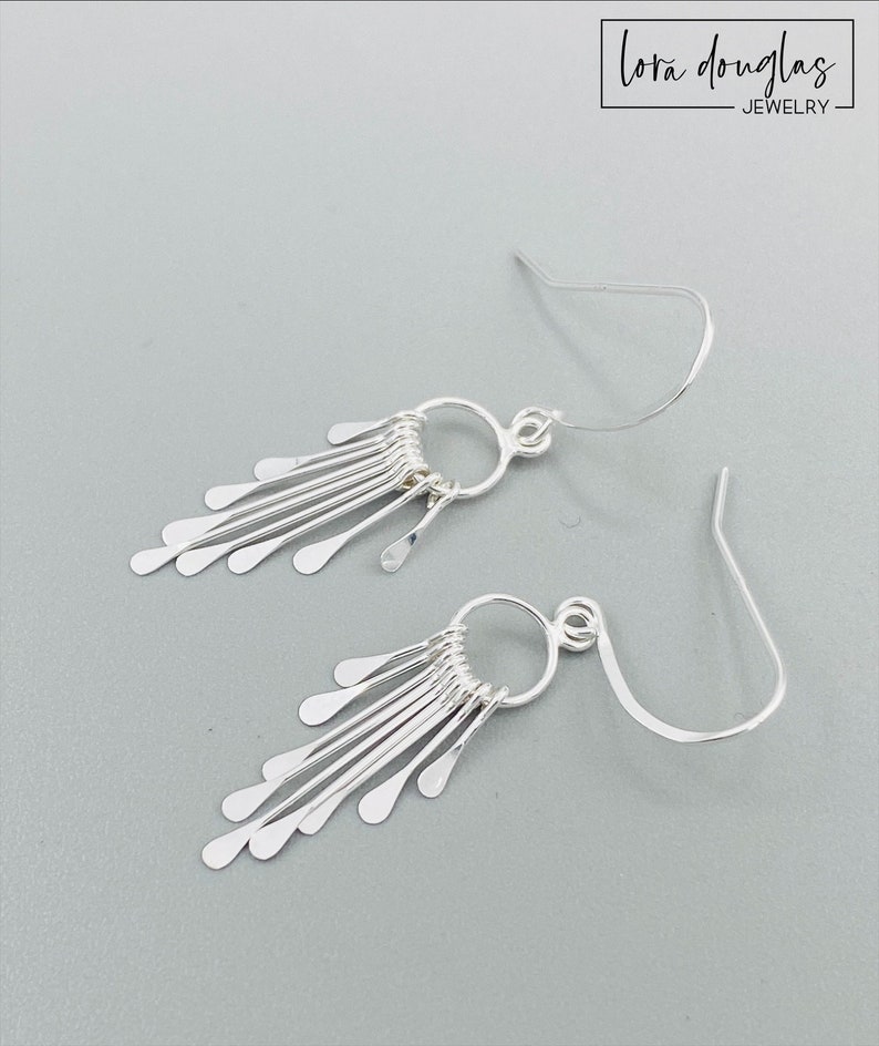 Sterling Silver Fringe Paddle Earrings, Sterling Silver Earrings, Paddle Earrings, Dangle Earrings, Sterling Silver Jewelry, Fringe Earrings image 3