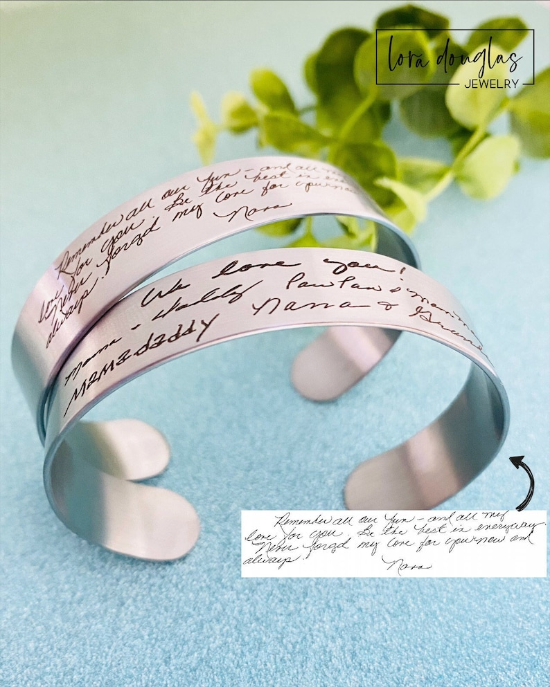 Engraved Handwriting Bracelet Personalized Jewelry in Gold, Silver or Rose Gold Stainless Steel image 2