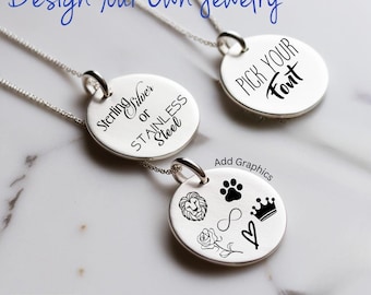 Personalized Jewelry, Engraved Charms in Sterling Silver & Stainless Steel, Custom Gifts, Design Your Own Unique Engraved Jewelry