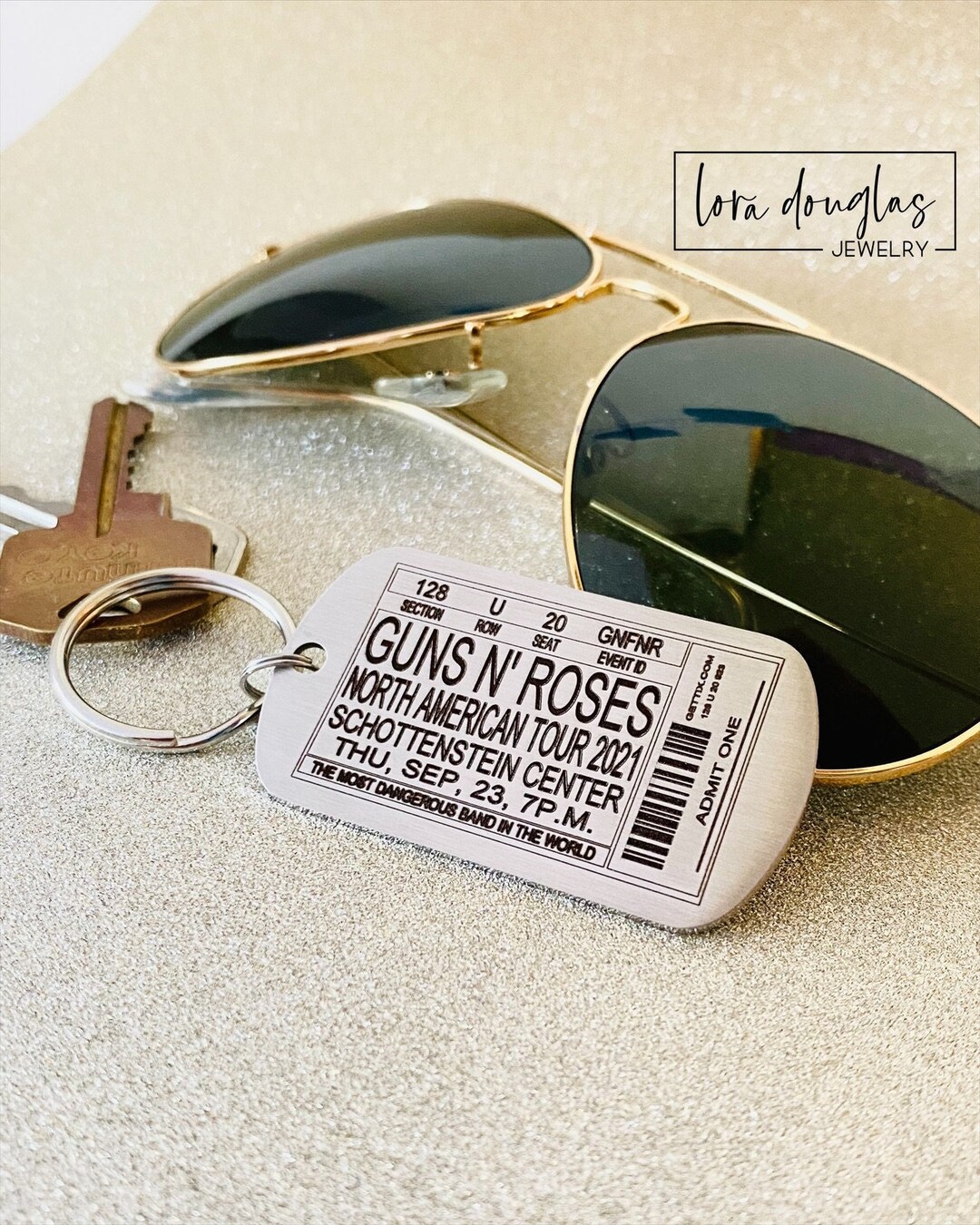 Concert Keychain Custom Concert Ticket Keychain, Silver Stainless Steel 2 Inch Dog Tag ...