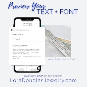 preview option for engraved text for Engraved Metal Bookmark, Design Your Own Custom Bookmark, Laser Engraved Silver Stainless Steel bookmark Personalized with Choice of Font and Tassel color