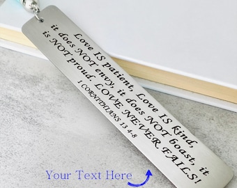 Engraved Bible Verse Bookmark, Silver Stainless Steel Bookmark Laser Engraved with Your Bible Verse, Customize with Font and Tassel Color