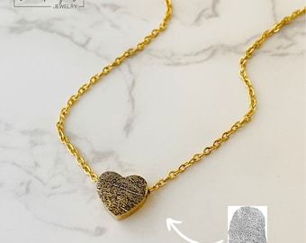 Gold Heart Fingerprint Necklace, Engrave Your Fingerprint, Custom Fingerprint Necklace, Real Fingerprint, Fingerprint Engraving