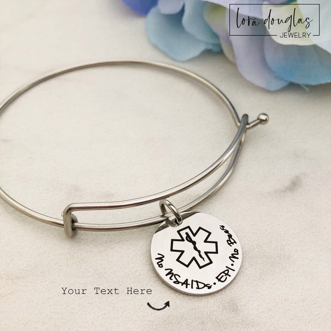 Medical Alert Bangle Bracelet, Personalized Medical Alert, Medical