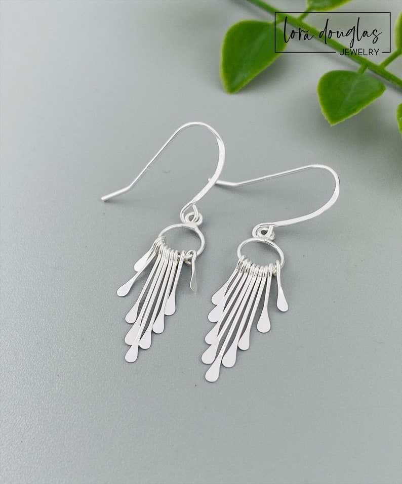 Sterling Silver Fringe Paddle Earrings, Sterling Silver Earrings, Paddle Earrings, Dangle Earrings, Sterling Silver Jewelry, Fringe Earrings image 2