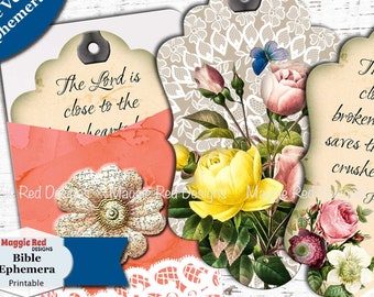 Floral Psalms Junk Journal Kit: Scripture Cards, Tags, Pocket, (PDF)