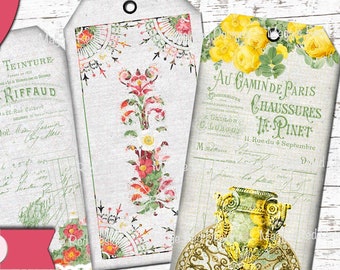 French Floral Junk Journal Kit: Vintage Ephemera, Tags (Digital Download)
