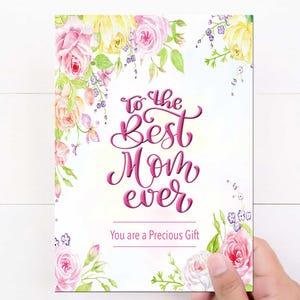 Carte de fête des mères aquarelle, imprimable, fleur, meilleure maman, 5 x 7, voeux, jolie, 2025, fête des mères, unique, calligraphie, téléchargement numérique