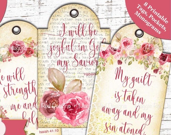 Floral Bible Journal Kit: Christian Ephemera, Tags, Pocket, Monograms, (Digital Download)