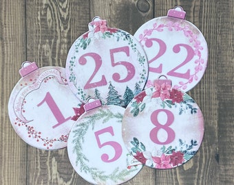 Printable Advent Numbers: Shabby Chic Christmas Ornaments (Digital Download, PDF)