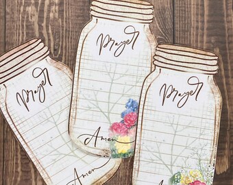 Prayer Request Cards Printable: Floral Mason Jars, Christian Journaling (PNG, PDF)