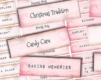 Pink Christmas Stickers: Vintage Ephemera, Junk Journal, Card Making, December Daily, (Digital Download)