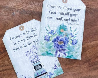 Bible Verse Journal Tags: Purple Floral Ephemera, Card Making, Cricut (PDF, PNG, Digital Download)