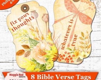 Bibel Vers Tags: Was auch immer wahr ist (Phil 4 8) Vintage Ephemera (Printable, PDF, PNG)