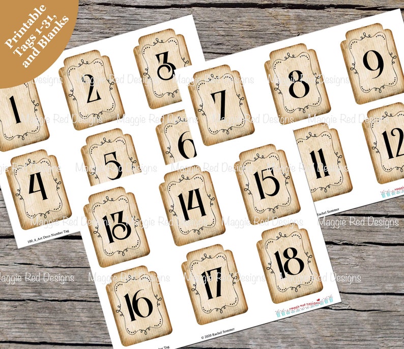 ephemera junk journal printable numbers 1 31 month cards etsy