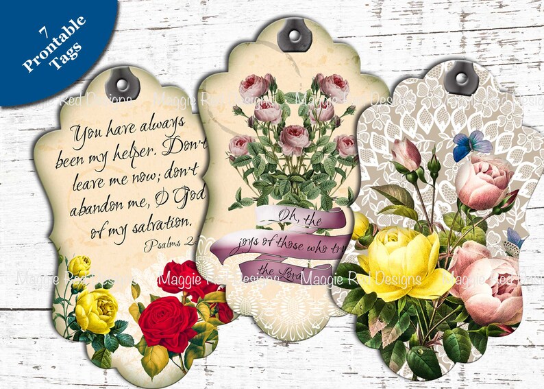 Floral Psalms Junk Journal Kit: Scripture Cards, Tags, Pocket, (PDF) image 2