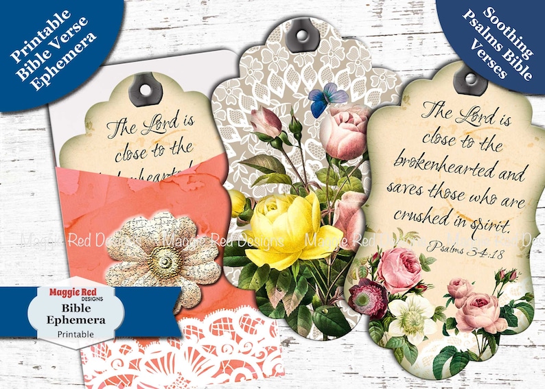 Floral Psalms Junk Journal Kit: Scripture Cards, Tags, Pocket, (PDF) image 1