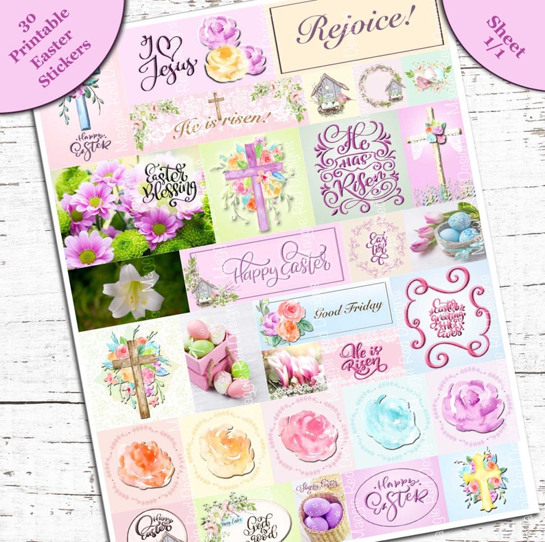 Easter Stickers Religious Printable He is Risen Christian | Etsy