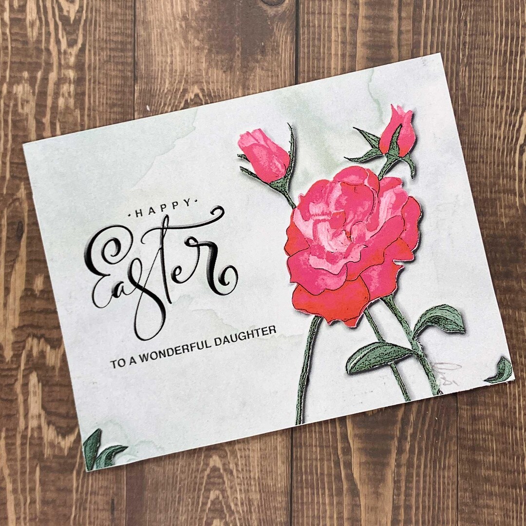 Easter Daughter Card: Red Rose Watercolor Greeting (PDF, JPEG ...