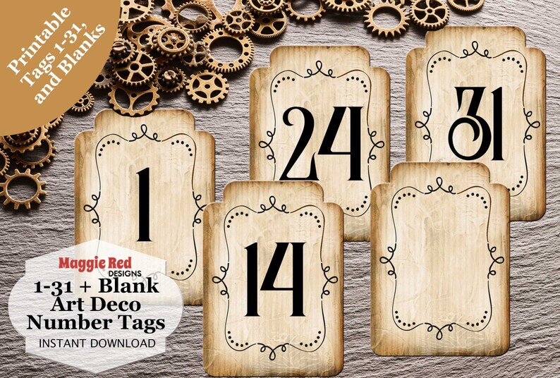 ephemera junk journal printable numbers 1 31 month cards etsy