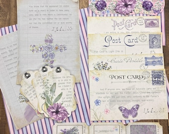 Lavender Bible Verse Junk Journal Kit: Purple Floral Ephemera (Digital Download)