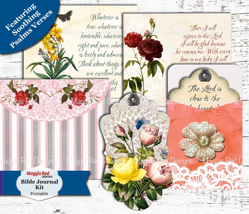 Floral Psalms Junk Journal Kit: Scripture Cards, Tags, Pocket, (PDF) image 8