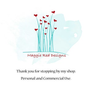 May include: A digital graphic featuring a cluster of teal stems topped with red heart shapes. The text "Maggie Red Designs" is written in red cursive below the stems. The background has a light blue watercolor wash.