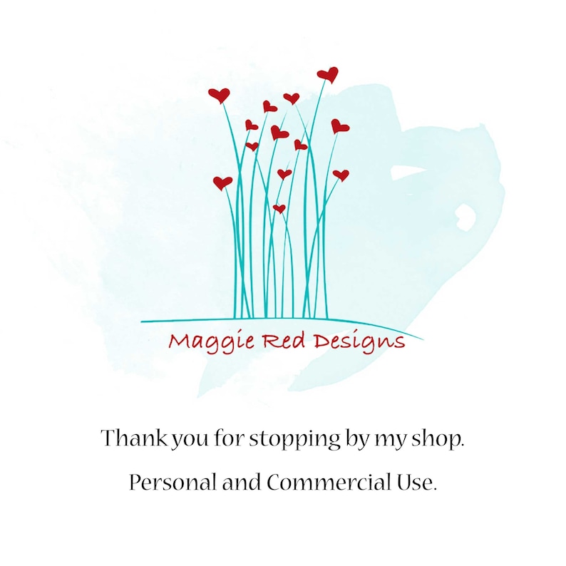 May include: A digital graphic featuring a cluster of teal stems topped with red heart shapes. The text "Maggie Red Designs" is written in red cursive below the stems. The background has a light blue watercolor wash.