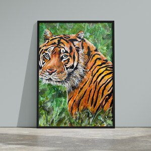 Stampa artistica da parete con tigre - Poster realistico con pittura di animali selvatici, decorazione di grandi felini della giungla, opera d'arte con tigre incorniciata per gli amanti della natura e per l'arredamento della casa