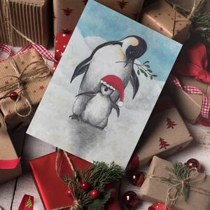 Cartões de Natal Festivos Pinguins (Pacote com 10 Cartões de Felicitações)