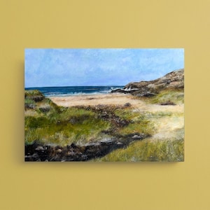 Beach Landscape Greeting Card – Coastal Art Card with Ocean Waves & Sand Dunes – Seaside Painting Print (Pack of 10 Cards)