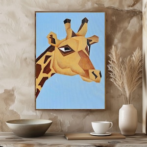 Stampa artistica astratta di giraffa - Arte murale geometrica della fauna selvatica, poster moderno di giraffa gialla e marrone, decorazione safari incorniciata per gli amanti degli animali