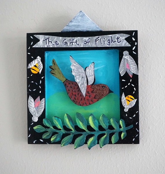 Whimsical Shadow Box Embossed Metal Bird Bug Insect Folk Etsy
