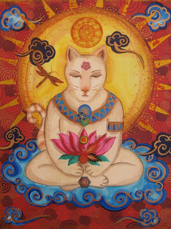 Gatto buddha Giclee Stampa artistica Gatto Loto Buddista - Etsy Italia