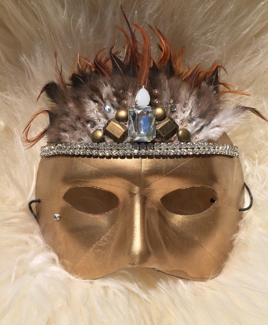 Rave Flapper Feather Rhinestone Costume Burning Man Face Mask - Etsy