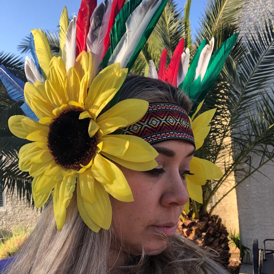 Burning Man Rave Sunflower Feathers Goddess Headdress - Etsy