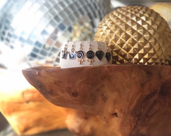 Set of 3 earrings Glam Pop Rock (Crown, Lollipop, Geometric Diamond) Charm symbol earrings gold and Black enamel