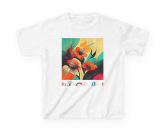 Lebendiges Blumen Kinder T-Shirt, Verspieltes Baumwoll Shirt für Mädchen, Jungen Sommer Kleidung, Kindergeburtstagsgeschenk, Artsy Kinderkleidung
