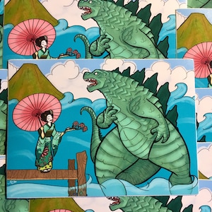 Geisha Seducing Godzilla - sticker