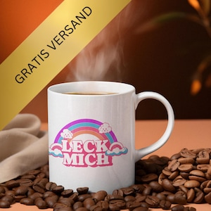Funny saying coffee mug, sarcasm bad joke mug, black humor friends family colleagues joke drinking cup, Lick Me Rainbow