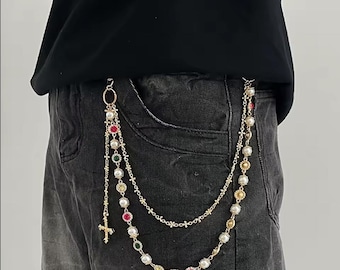 Luxury Cross Pendant Pearl Jeans Keychain