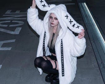Harajuku Bunny Ears Faux Fur Coat