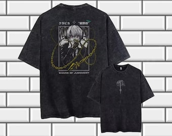 Camiseta unisex de algodón lavado vintage con gráficos de anime