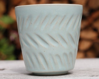 350ml 12 oz Carved Handle free Mug Pale Green Turquoise glazed handmade pottery ceramic cup beaker