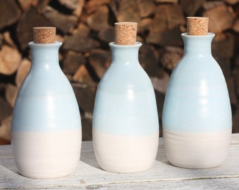 Blue and White Stoneware Pottery Bottle or Vase