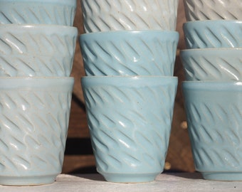 350ml 12 oz Carved Handle free Mug Pale Green Turquoise glazed handmade pottery ceramic cup beaker