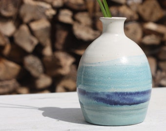 Bottle Vase in Seascape Glazes Blue and White Pottery